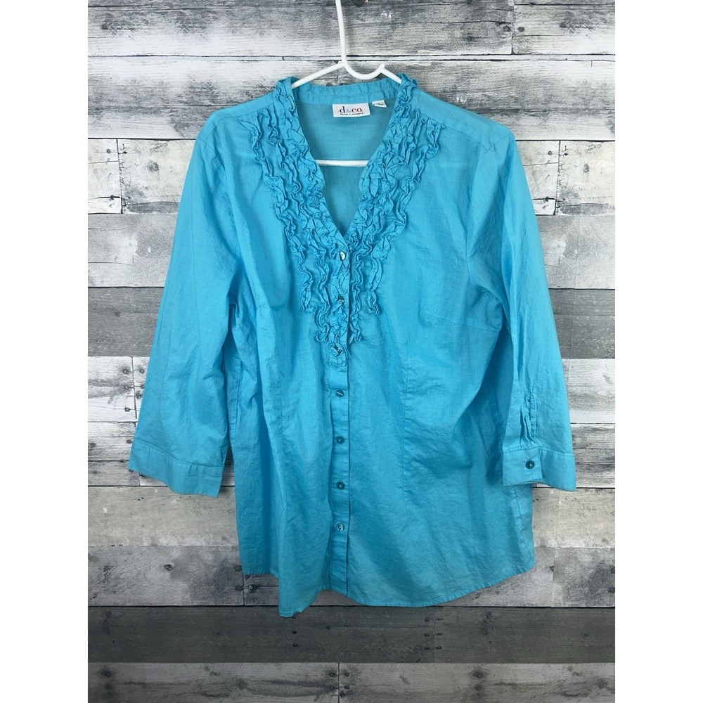 Denim & Co Women's Large Blue Long Sleeve Button Up Blouse